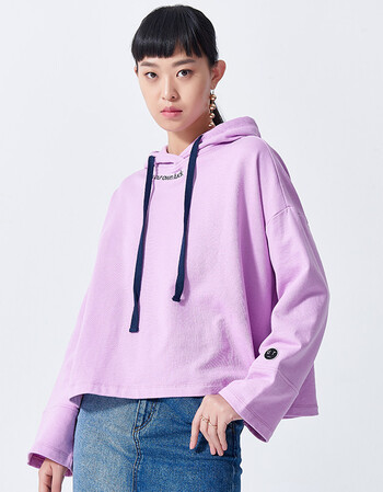 basic house/百家好2018春季红色卫衣连帽字母短款上衣女 紫色 155/xs
