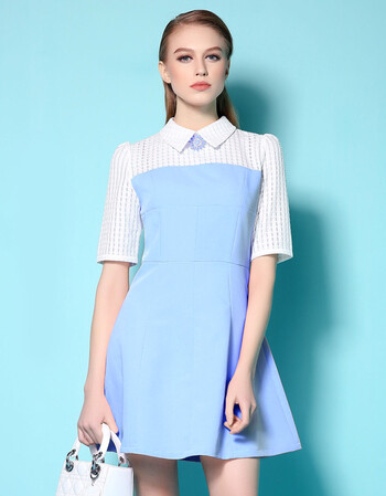 朵以天使秋季新款女装时尚撞色中袖方领修身连衣裙xinxymz901605dy02a
