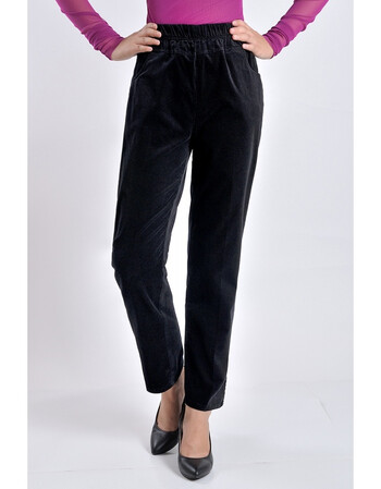 中老年女士春秋款灯芯绒长裤松紧腰条绒裤大码妈妈裤弹力直筒裤 黑色