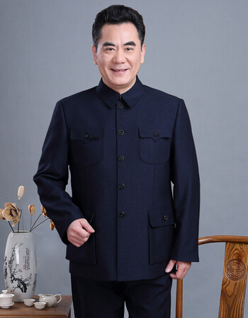 春秋老人中山服爷爷爸爸老年人秋冬装加绒 藏青色 82/195【图片 价格
