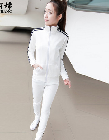 美丽嫦2015春秋时尚运动套装学生运动服休闲女修身两件套卫衣 白色