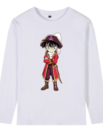 名侦探柯南长袖t恤男动漫周边纯棉春秋季韩版大码宽松青少年衣服 白色