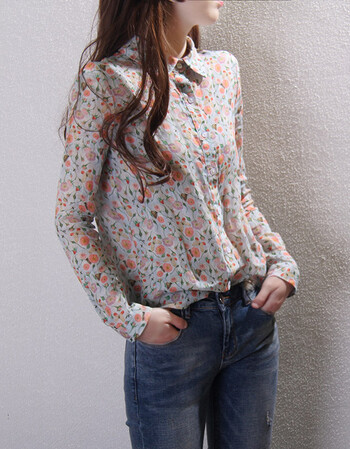 印花衬衫女长袖宽松百搭秋冬2017新款韩范气质碎花衬衣 好多花衬衫 s