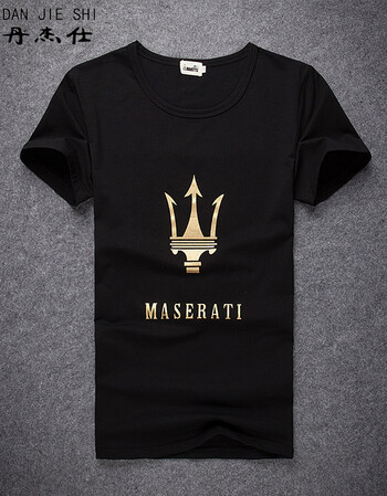 男装 t恤 丹杰仕(dan jie shi) 中昕 韩版夏季男士圆领短玛莎拉蒂印花