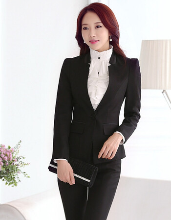 季职业女装长裤套装ol办公室正装修身工作服白领商务 黑色 s