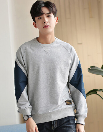 卫衣男圆领套头韩版帅气潮流学生2018春季新款拼接复古青少年卫衣