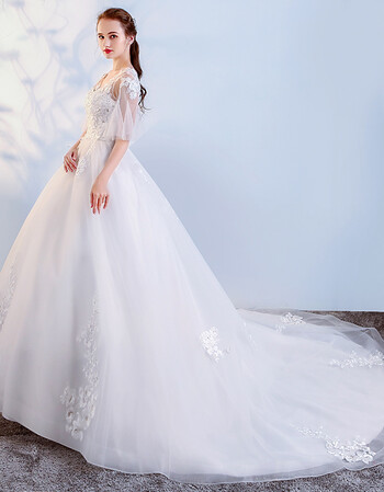 婚纱礼服 大码新娘结婚显瘦v领齐地公主梦幻拖尾 白色拖尾 s