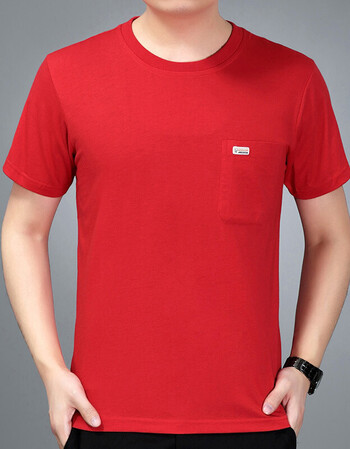 t恤中年男短袖棉质中老年汗衫纯色大码父亲夏季圆领半袖体恤 红色 l