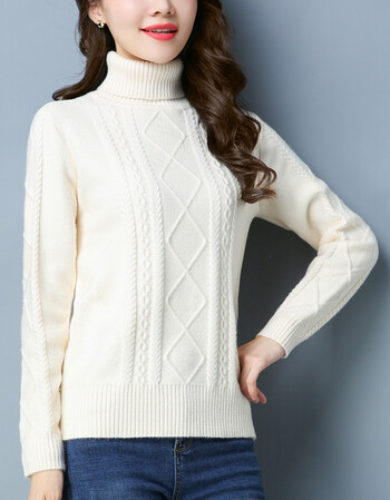 加厚高领毛衣女修身短款套头打底衫新款韩版学生百搭羊毛衫冬 白色(米
