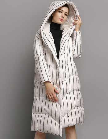 鹅绒服女2017冬季新款欧美长款过膝连帽宽松大码羽绒服 白色 s