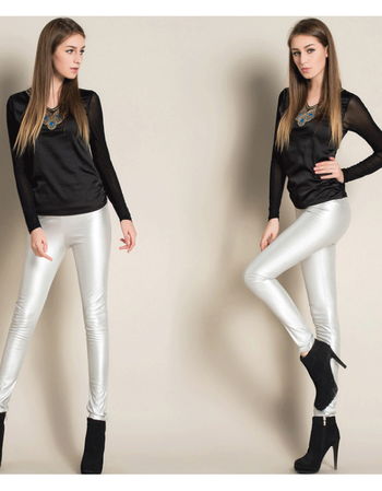 薄拉绒秋冬女皮裤加厚加绒外穿打底裤高腰修身显瘦小脚裤裤 银色 s