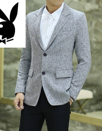 花花公子男士西装夹克小西服大码外套男单西服灰色灰色 灰色 l