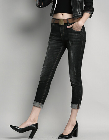 维纳牛仔外套女长袖短款2018春秋韩版修身显瘦百搭黑色上衣铅笔牛仔裤