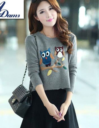 年秋冬新款大码宽松韩版毛衣女短款套头打底针织衫百搭羊绒衫 小鸟