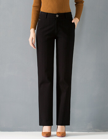 商场女裤直筒裤女长裤通勤大码西裤修身黑裤子 黑条纹 27/66b