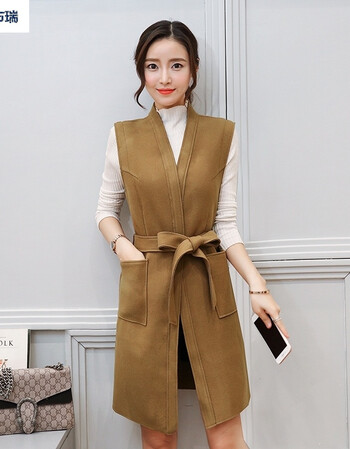 马甲女中长款秋冬韩版2017新款秋装显瘦无袖坎肩背心马夹外套 卡其色