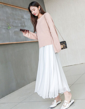 雪纺网纱裙半身裙长裙蓬蓬裙百褶裙韩版中长款sn6309 白色(三层大摆)