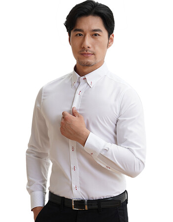 深海deepocean 纯棉衬衣男长袖白衬衫男士商务正装修身纯色免烫寸衫