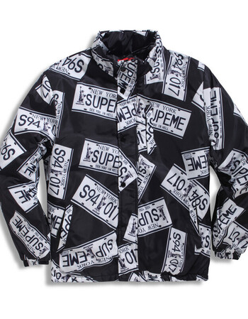 潮牌sup2018秋冬新款美金印花外套男女同款数字字母印花潮牌森马同款