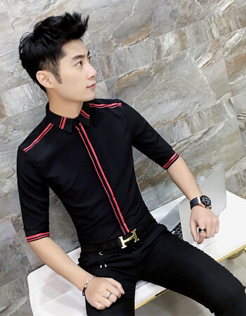 【京东好店】 男7七分袖衬衫衣服 男模服装夜场发型师理发韩版帅气