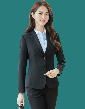 職業裝女裝女士保險套裝正裝工作服長袖兩件套黑色西裝酒店服 黑色