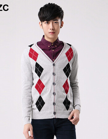 衣之纯2015秋冬新品男装针织开衫英伦风单排扣男士毛线衣外套 浅灰色