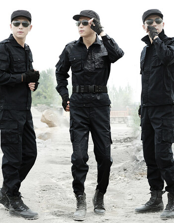 黑色长袖作训服迷彩军装套装男女特种兵作战服耐磨保安训练服 185