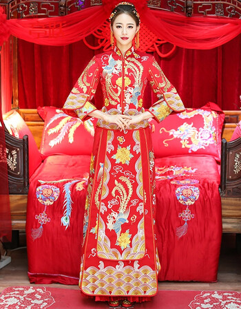 018新款龙凤褂中式婚纱喜服嫁衣 凤冠霞帔 m