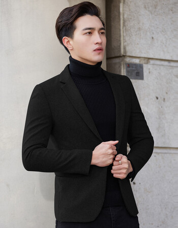 新款毛呢小西装外套男修身韩版帅气单件上衣商务休闲西服冬季加厚潮流