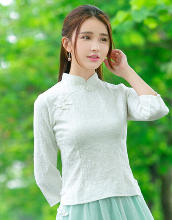 2017春夏装新款中国风文艺复古立领提花改良旗袍上衣女 白色 m