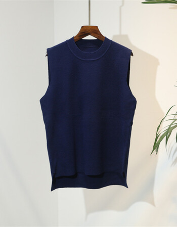 17秋装新款纯色马甲背心男士半高领针织毛衣青年无袖线衣背心 宝蓝色