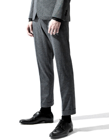 qvd香港2017春新款男修身休闲西装裤子翻边九分裤微弹小脚免烫 灰色 l