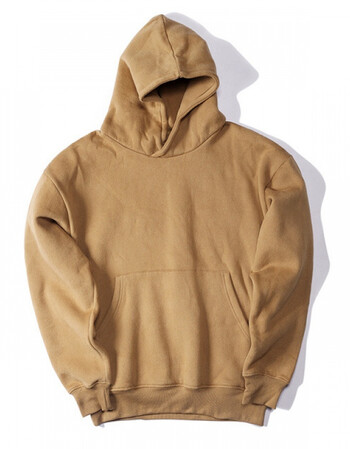 高街潮男水洗做旧宽松落肩套帽衫权志龙加绒卫衣 驼色 m