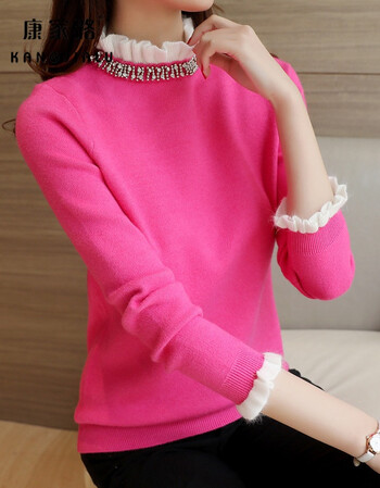 新款韩版宽松春秋毛衣女套头学生针织衫打底衫长袖百搭秋冬潮 玫红色