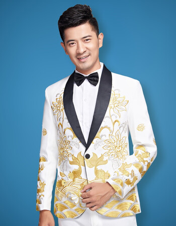 刺绣西装男士礼服司仪新郎结婚秀禾服主持人礼服男歌手演出服装 单件