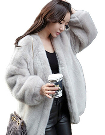 女士皮草外套秋冬豹纹宽松卫衣仿水貂毛开衫马甲大衣 灰色 xl
