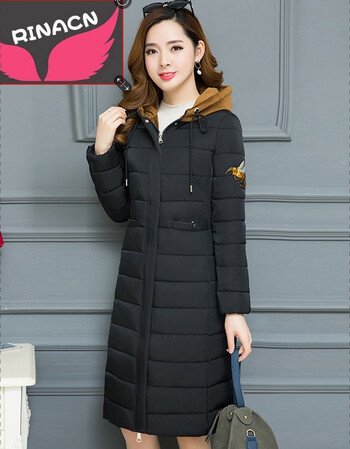 女装 棉服 rinacn rinacn品牌女装2017韩版冬季新款过膝连帽棉衣潮中