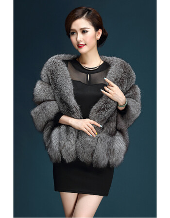 新款狐狸毛银狐仿皮草披肩外套斗篷女时尚仿皮草三拼披肩 银蓝狐