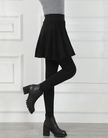 裙裤女外穿加绒加厚保暖一体裤裙子百褶带裙假两件踩脚打底裤 黑色