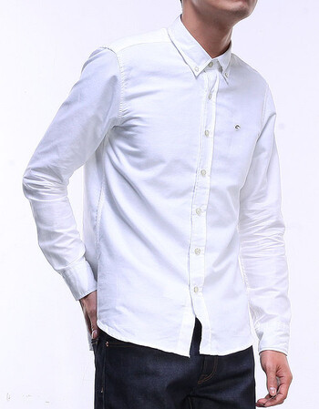 qvd大袁牛津纺衬衫男士纯色有领长袖衬衣商务休闲白寸衫青年 潮白 s