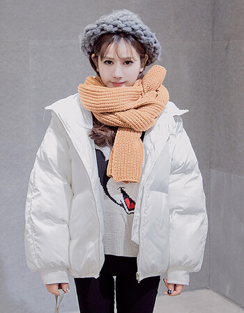 学院风宽松短款面包服小加厚衣女冬装情侣外套潮 白色 xs