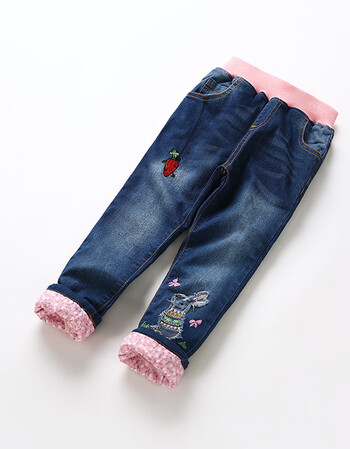 女童牛仔裤宝宝长裤2017新品秋冬加绒童装裤子休闲女孩双层夹裤 牛仔