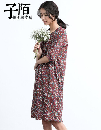 子陌zimo 小碎花宽松连衣裙 红花 s