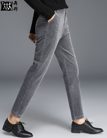 条绒裤子女哈伦裤春秋季新款百搭宽松灯芯绒女裤休闲裤九分裤 灰色 27