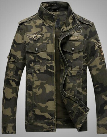 男士秋冬新薄款空军一号军旅迷彩夹克外套潮流大码 绿色 m