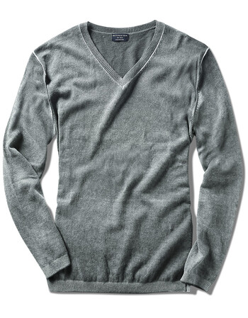 新款毛衣针织衫男装线衫长袖v领薄毛衣 100%羊毛衫男韩版z1513 灰色 l