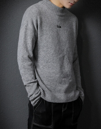 ar毛衣男日系灰墙底男士针织衫秋冬季男士韩版修身毛衣男 灰色 l