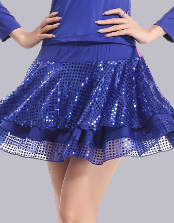广场舞半身裙舞蹈服练习跳舞短裙子新款女拉丁舞演出比赛服装 蓝色 xl