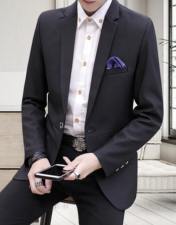 男士休闲西装商务正装职业装男修身小西服单西外套单件上衣 灰色 m