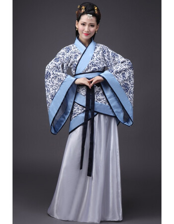 传统汉服女古装礼民族风云中歌宫廷曲裾汉朝服装襦裙 青花瓷白裙 110